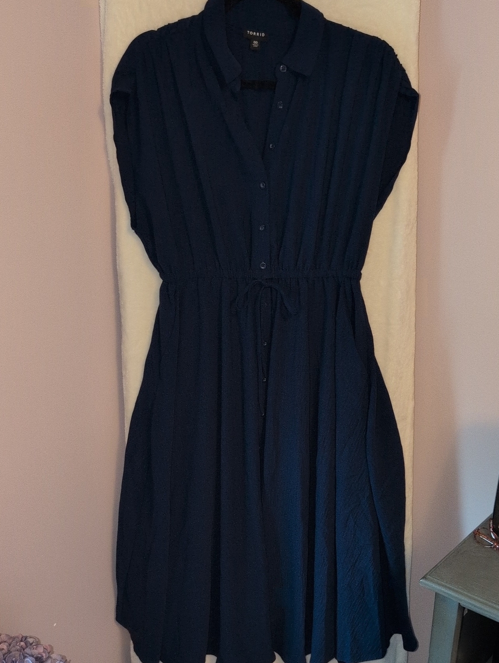 torrid Navy Button-Front Drawstring Midi Dress